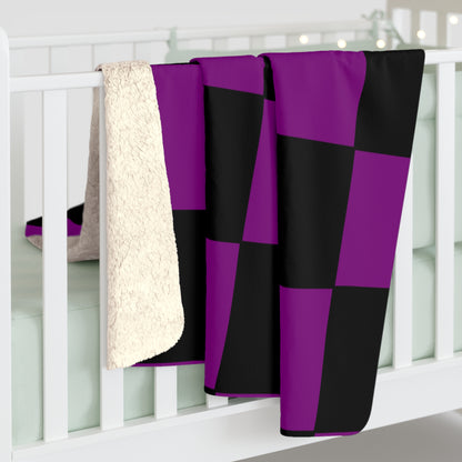 Purple, Black Retro Check Blanket Throw