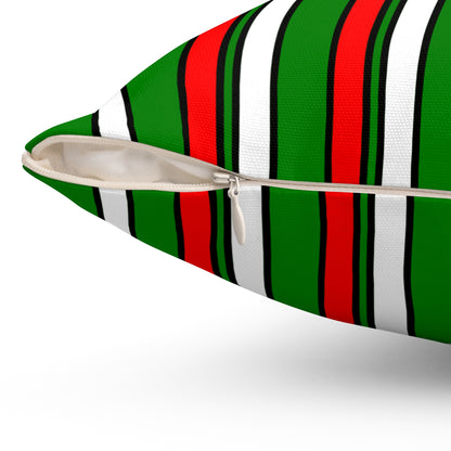 Green, White, Red Retro Stripes Cushion Pillow