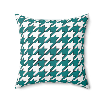 Teal, White Retro Houndstooth Cushion Pillow