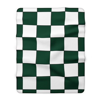 Dark Green, White Retro Check Blanket Throw