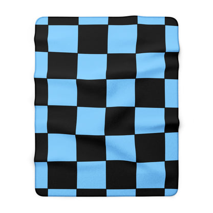 Light Blue, Black Retro Check Blanket Throw