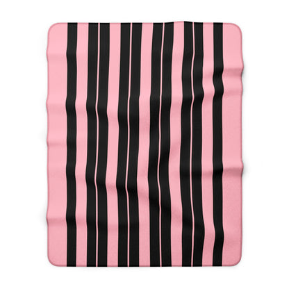 Pink, Black Retro Stripes Blanket Throw
