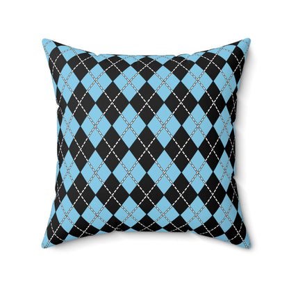 Sky Blue, Black Retro Argyle Cushion Pillow