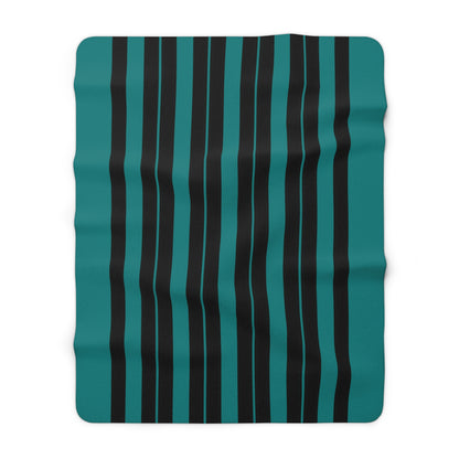 Teal, Black Retro Stripes Blanket Throw