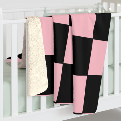 Pink, Black Retro Check Blanket Throw