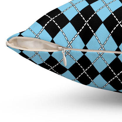 Sky Blue, Black Retro Argyle Cushion Pillow