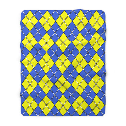 Royal Blue, Yellow Retro Argyle Blanket Throw