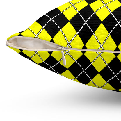 Yellow, Black Retro Argyle Cushion Pillow