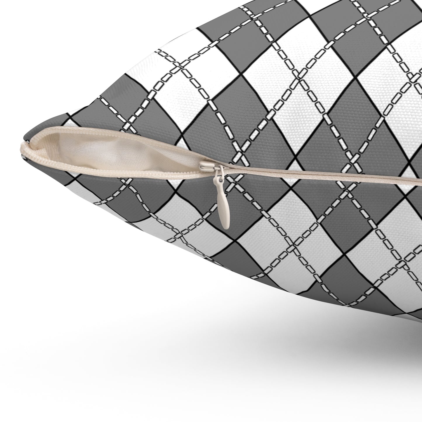 Grey, White Retro Argyle Cushion Pillow