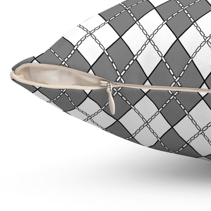 Grey, White Retro Argyle Cushion Pillow