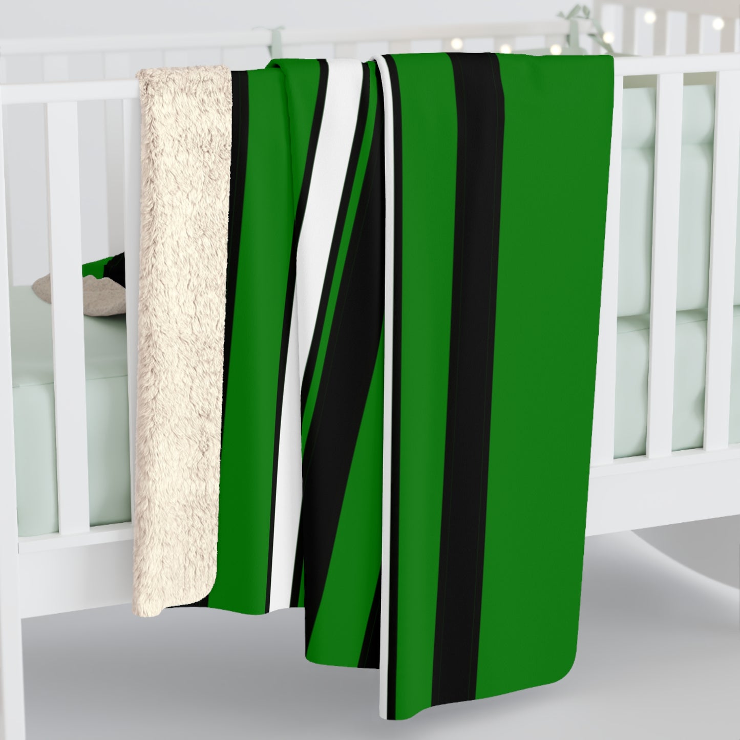 Green, Black, White Retro Stripes Blanket Throw