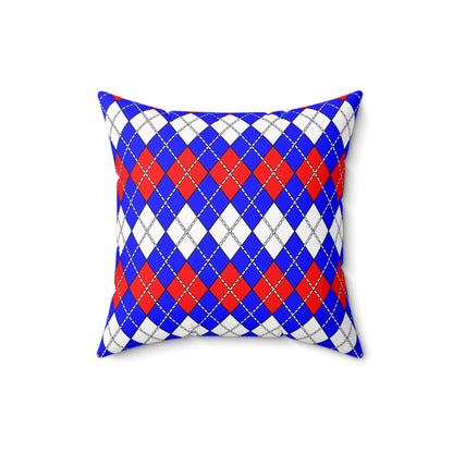 Blue, White, Red Retro Argyle Cushion Pillow