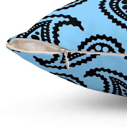 Light Blue, Black Retro Paisley Cushion Pillow
