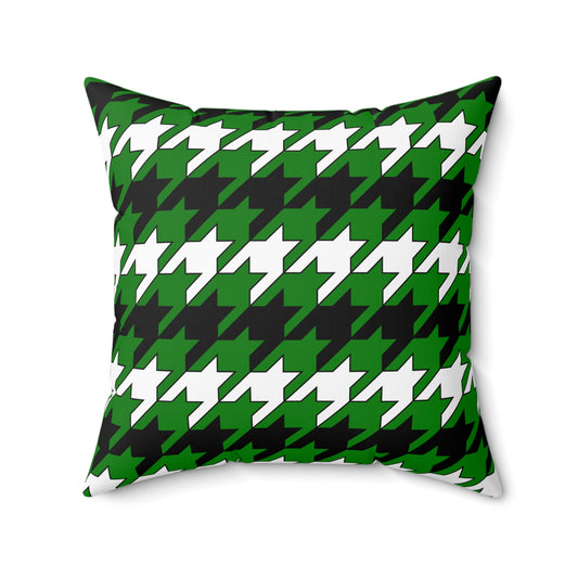 Green, Black, White Retro Houndstooth Cushion Pillow