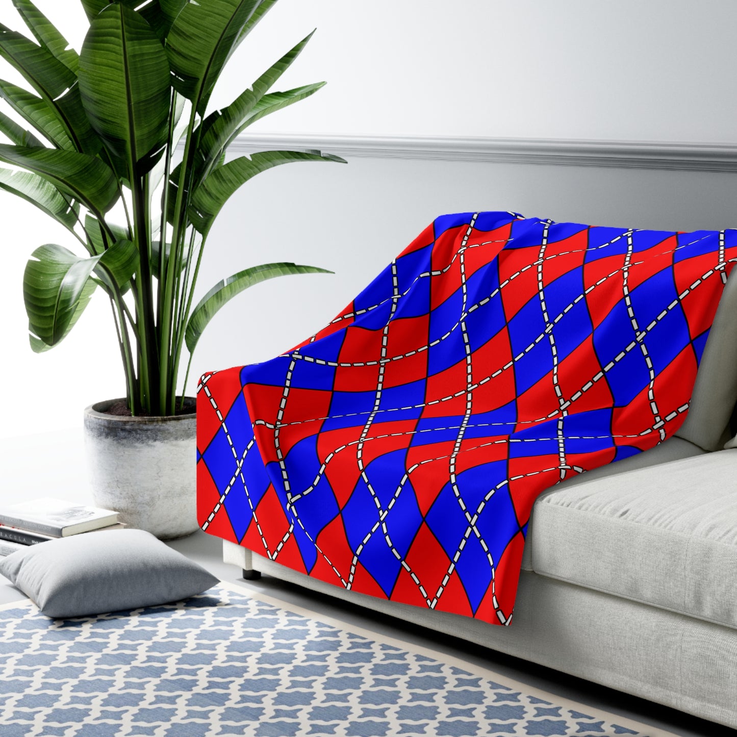 Red, Blue Retro Argyle Blanket Throw
