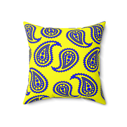 Yellow, Blue Retro Paisley Cushion Pillow
