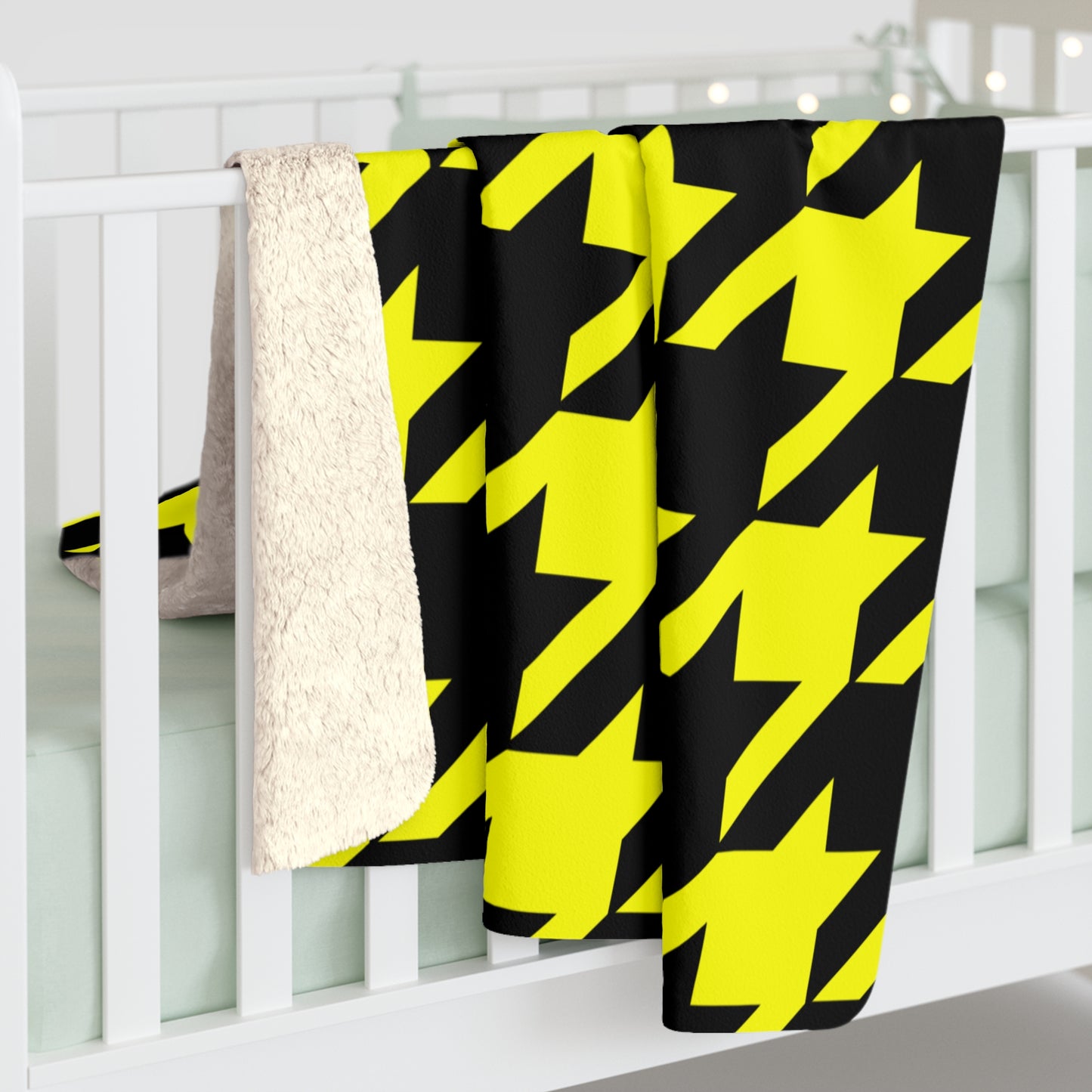 Yellow, Black Retro Houndstooth Blanket Throw