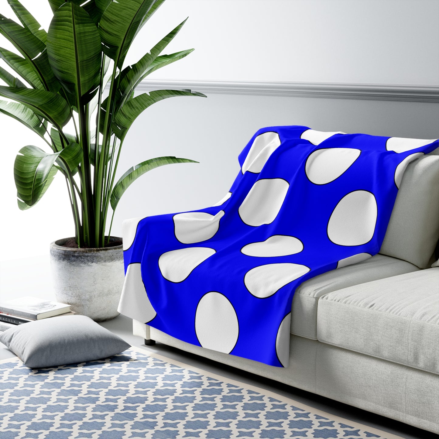 Blue, White Retro Polka Dots Blanket Throw