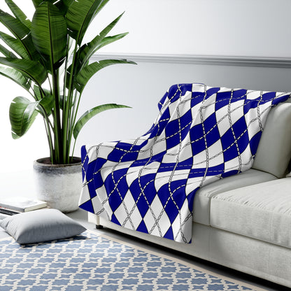 Dark Blue, White Retro Argyle Blanket Throw