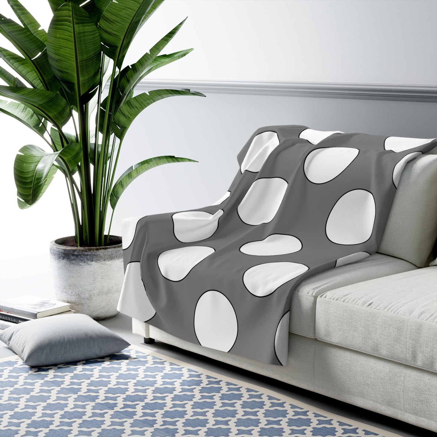 Grey, White Retro Polka Dots Blanket Throw