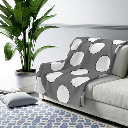Grey, White Retro Polka Dots Blanket Throw