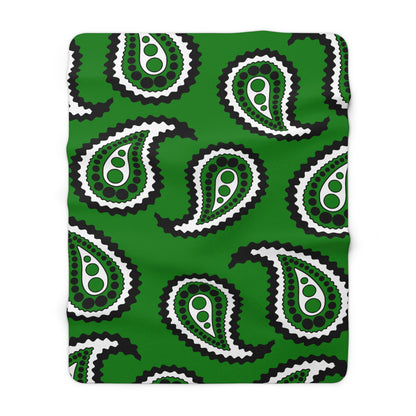 Green, Black, White Retro Paisley Blanket Throw