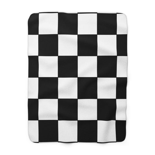 White, Black Retro Check Blanket Throw