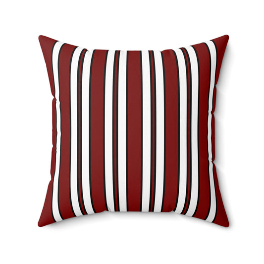 Maroon, White Retro Stripes Cushion Pillow
