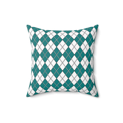 Teal, White Retro Argyle Cushion Pillow