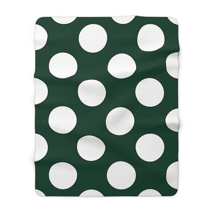 Dark Green, White Retro Polka Dots Blanket Throw