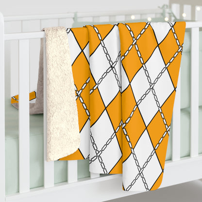 Orange, White Retro Argyle Blanket Throw