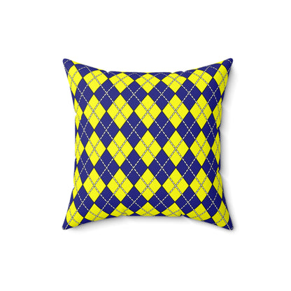 Navy Blue, Yellow Retro Argyle Cushion Pillow