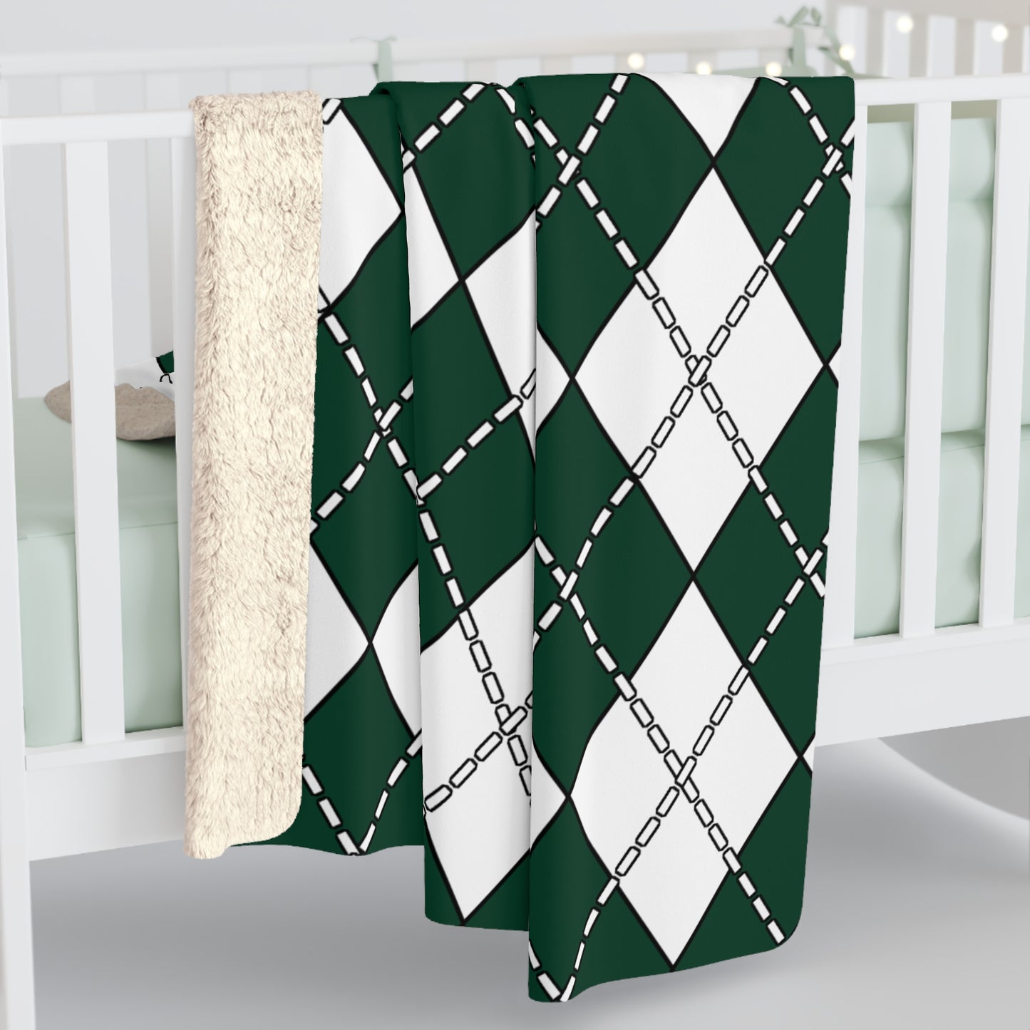 Dark Green, White Retro Argyle Blanket Throw