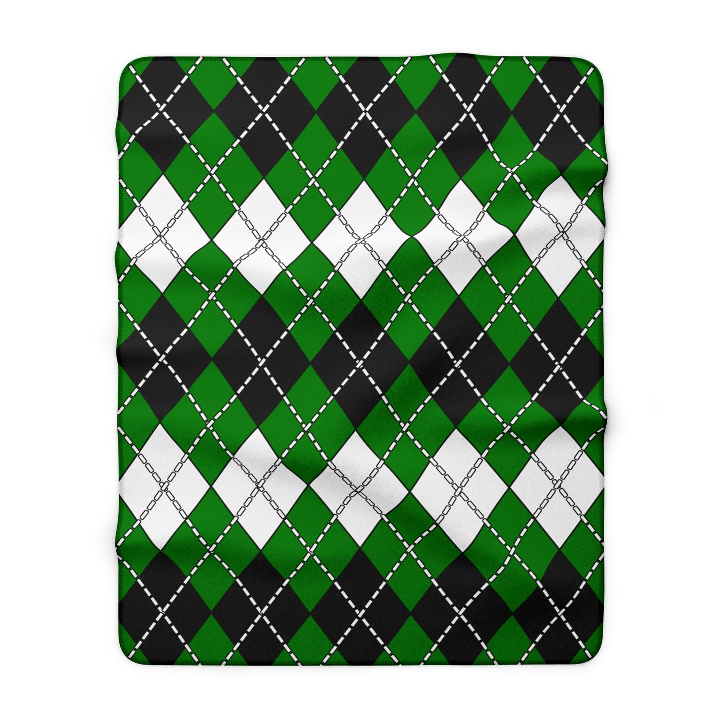 Green, Black, White Retro Argyle Blanket Throw