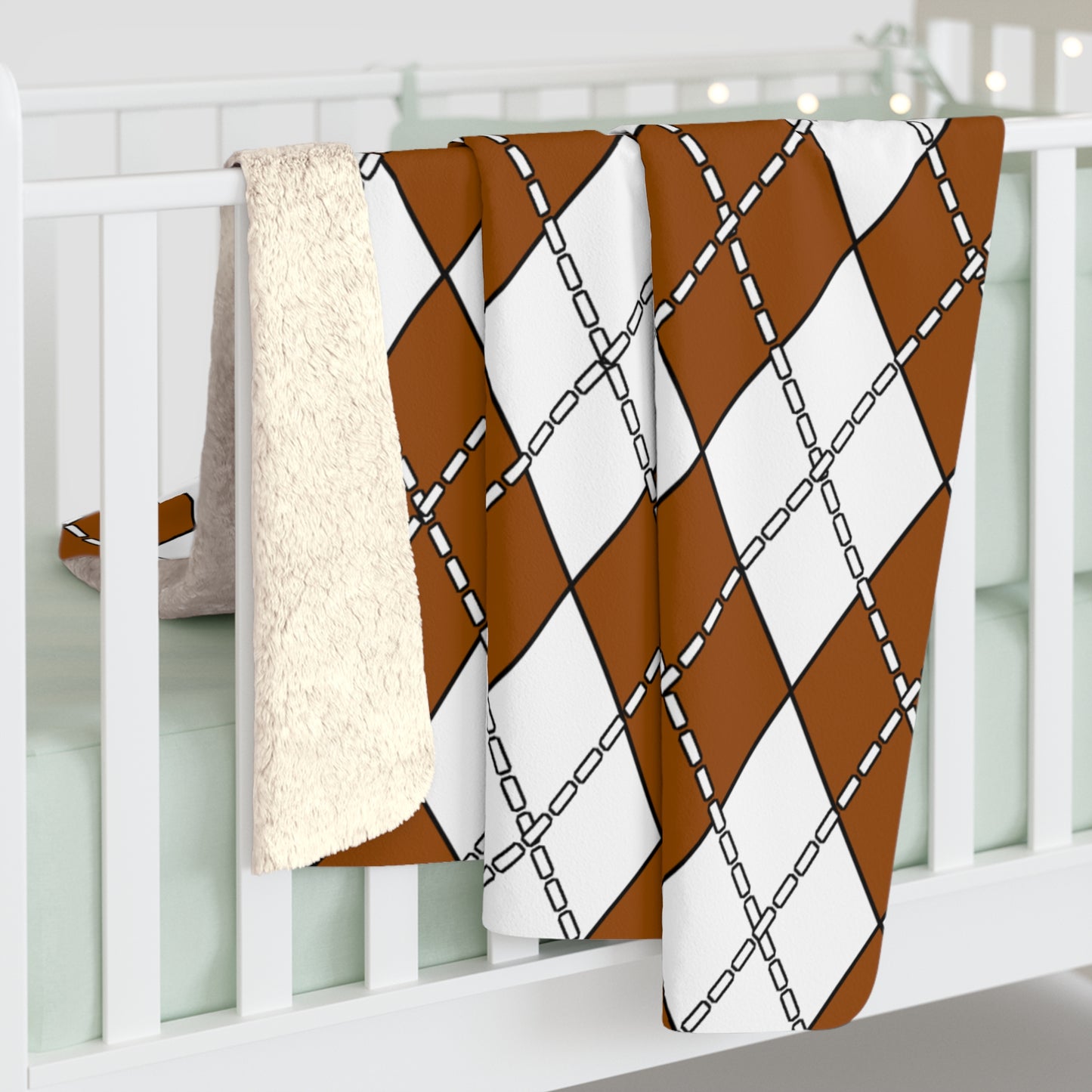 Brown, White Retro Argyle Blanket Throw