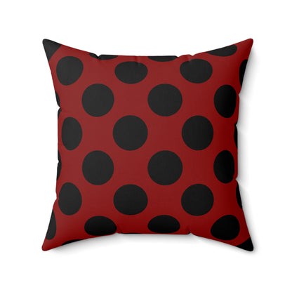 Dark Red, Black Retro Polka Dots Cushion Pillow