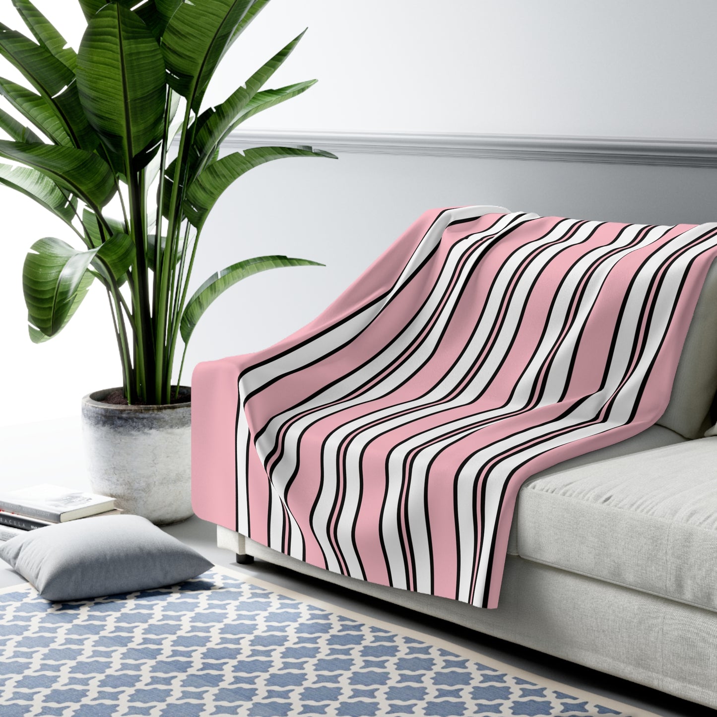 Pink, White Retro Stripes Blanket Throw