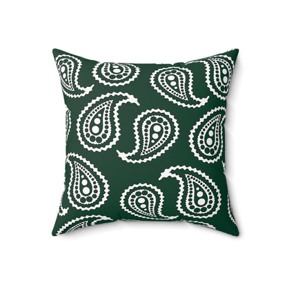 Dark Green, White Retro Paisley Cushion Pillow