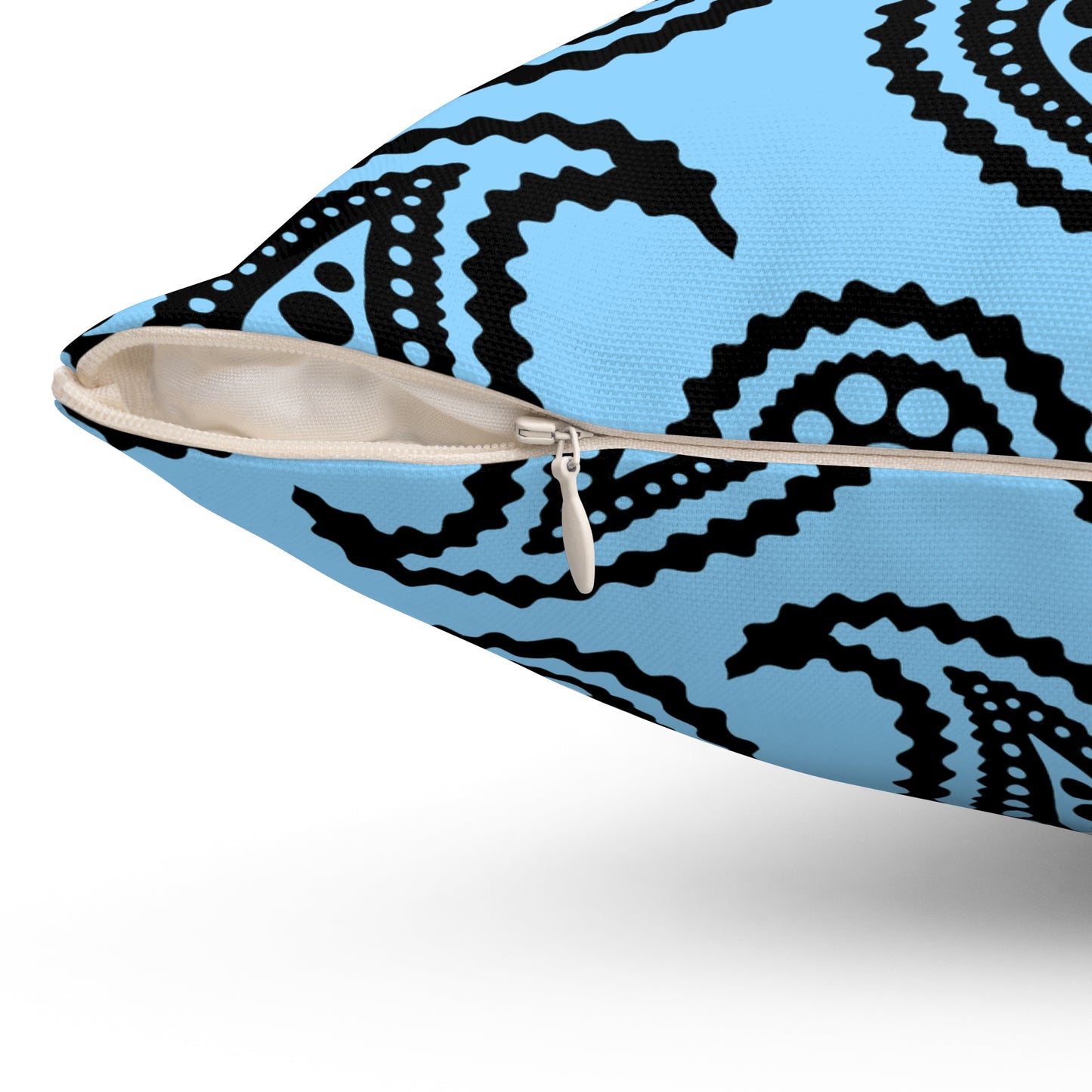 Light Blue, Black Retro Paisley Cushion Pillow