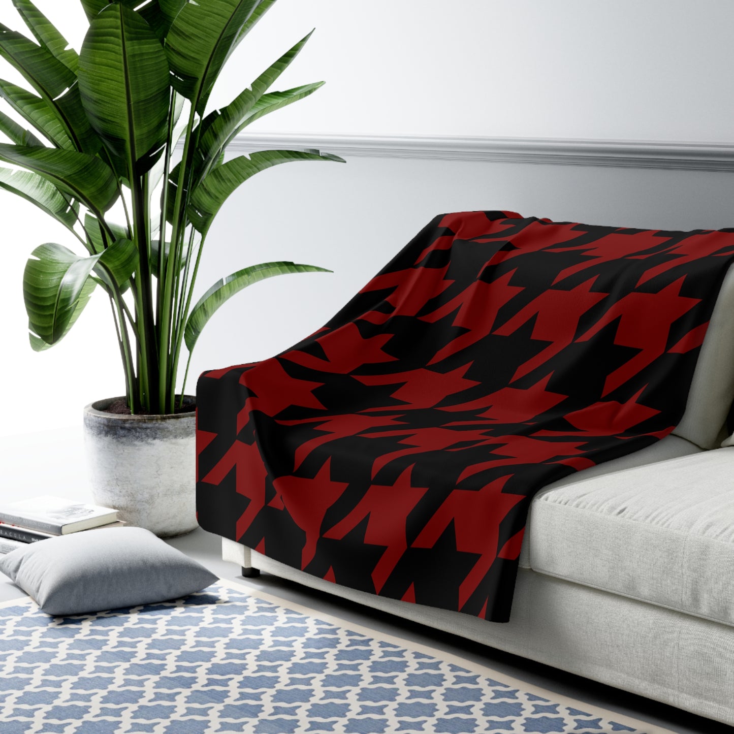 Maroon, Black Retro Houndstooth Blanket Throw
