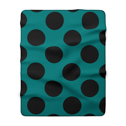 Teal, Black Retro Polka Dots Blanket Throw