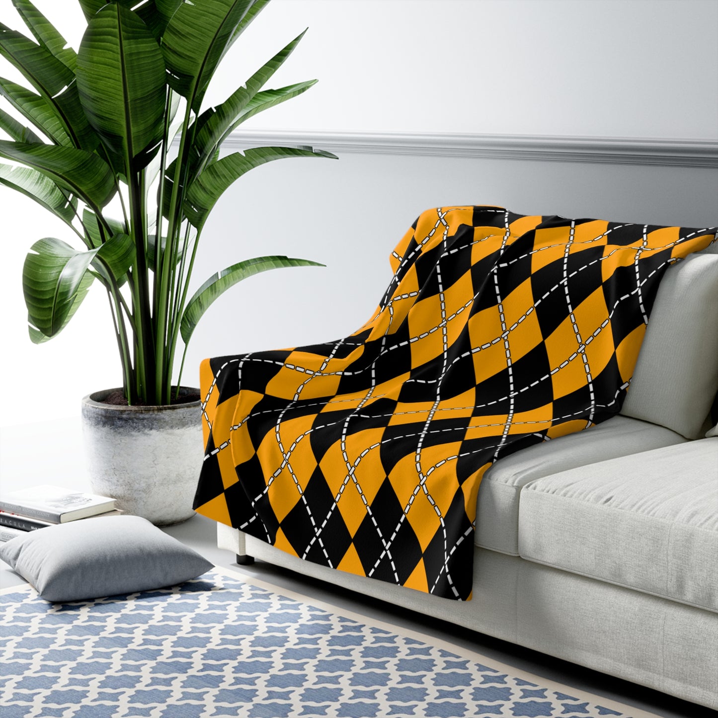 Orange, Black Retro Argyle Blanket Throw