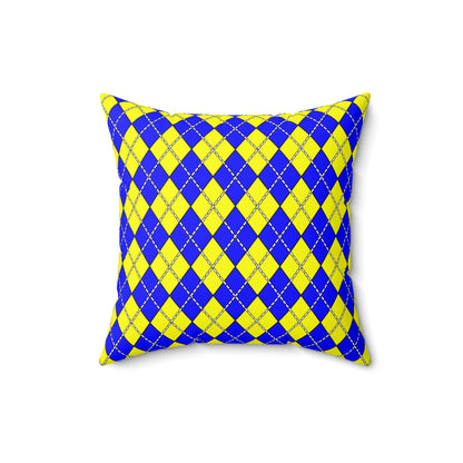 Yellow, Blue Retro Argyle Cushion Pillow