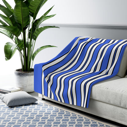 Royal Blue, White Retro Stripes Blanket Throw