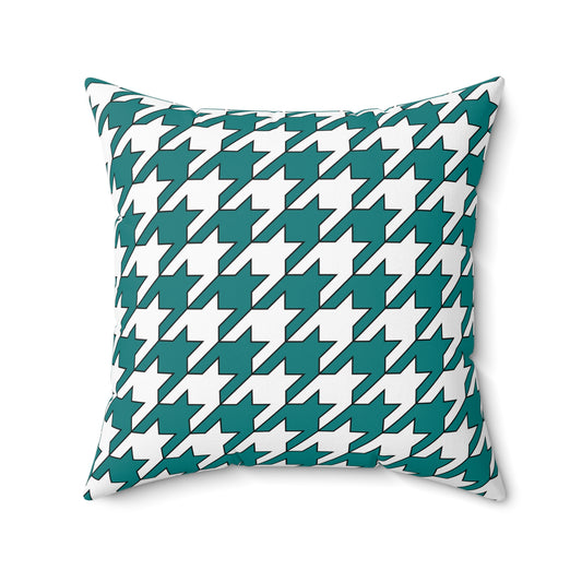 Teal, White Retro Houndstooth Cushion Pillow
