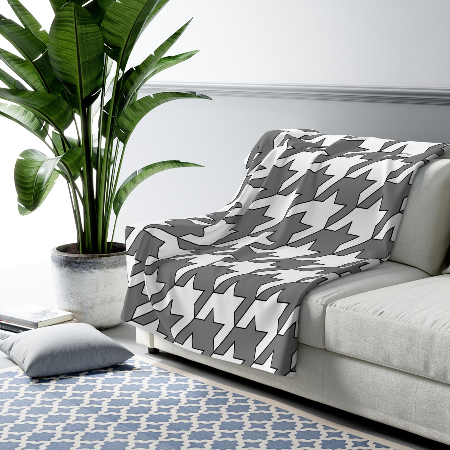 Grey, White Retro Houndstooth Blanket Throw