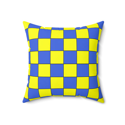 Royal Blue, Yellow Retro Check Cushion Pillow