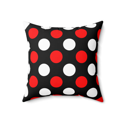 Black, White, Red Retro Polka Dots Cushion Pillow