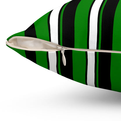 Green, Black, White Retro Stripes Cushion Pillow