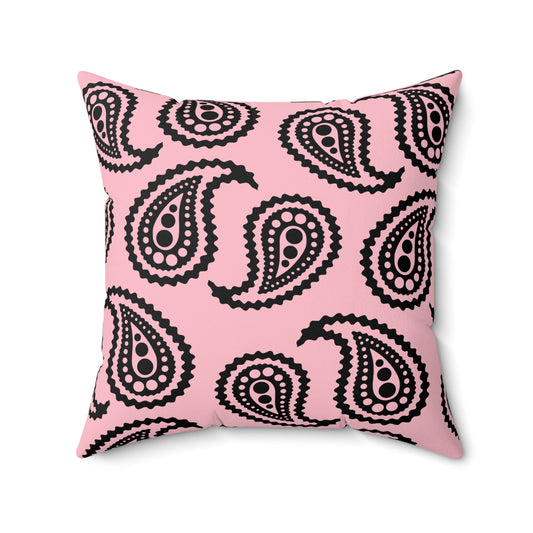 Pink, Black Retro Paisley Cushion Pillow